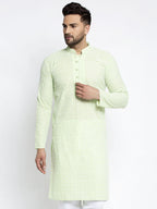 Jompers Men's Dark-Green Embroidered Kurta Only