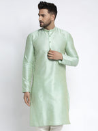 Jompers Men's Green Solid Dupion Silk Kurta Only