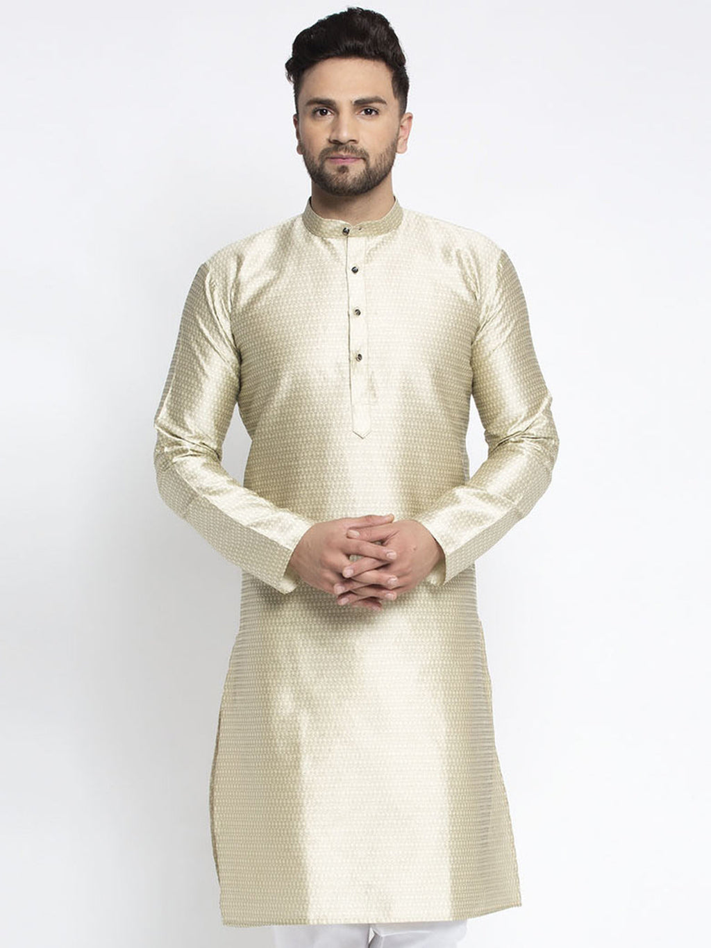 Jompers Men Beige & White Woven Design Kurta Only - Distacart