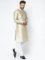 Jompers Men Beige & White Woven Design Kurta Only - Distacart