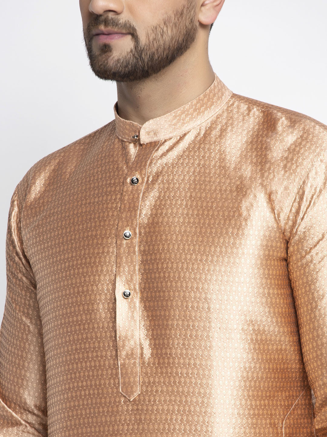 Jompers Men Bronze & White Woven Design Kurta Only - Distacart
