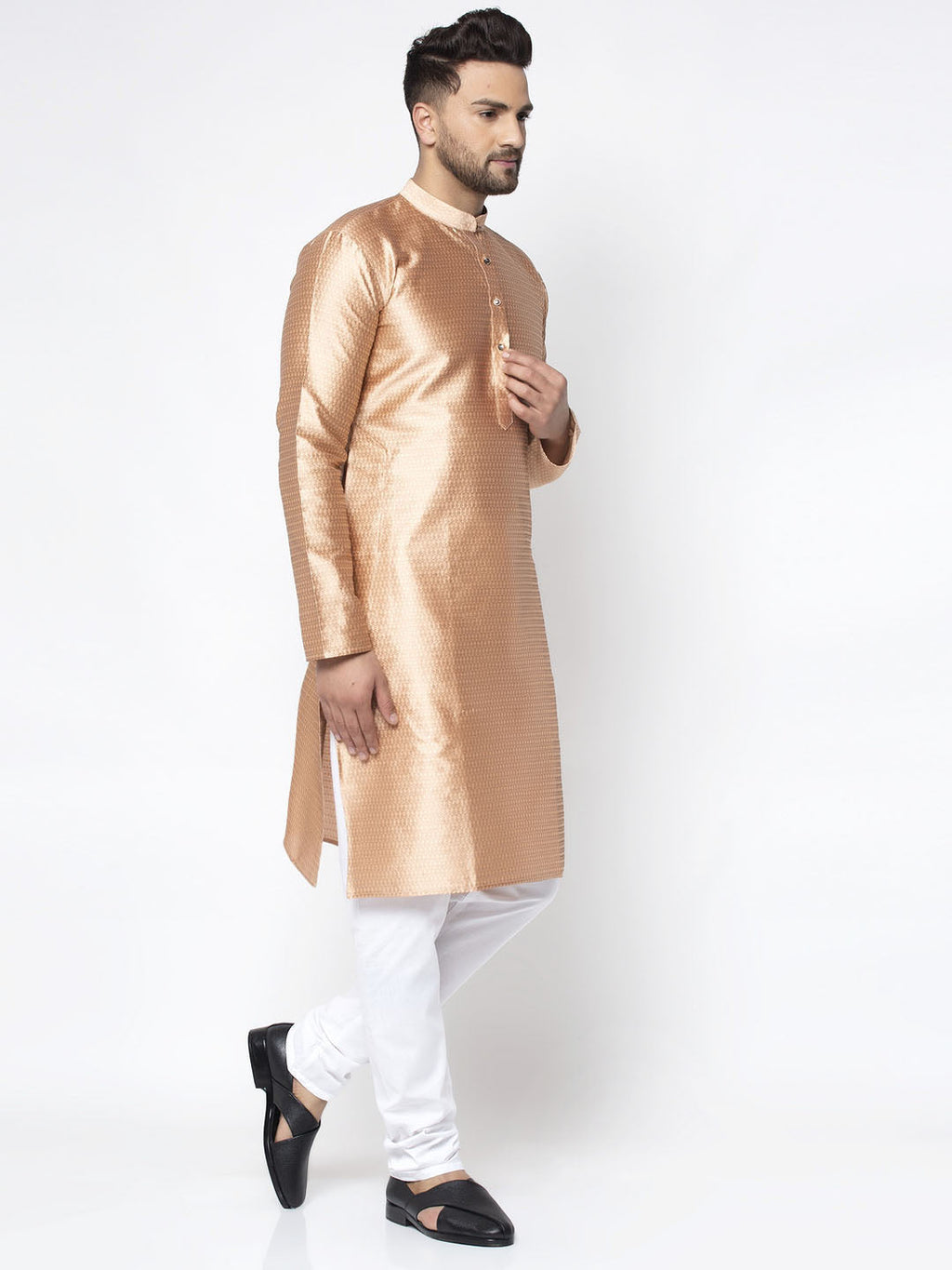 Jompers Men Bronze & White Woven Design Kurta Only - Distacart