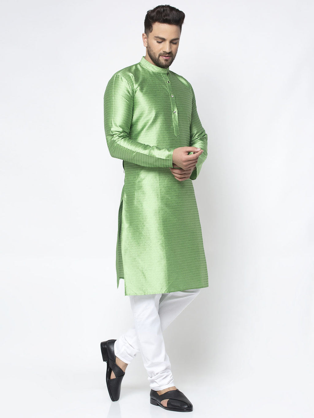 Jompers Men Green & White Woven Design Kurta Only - Distacart