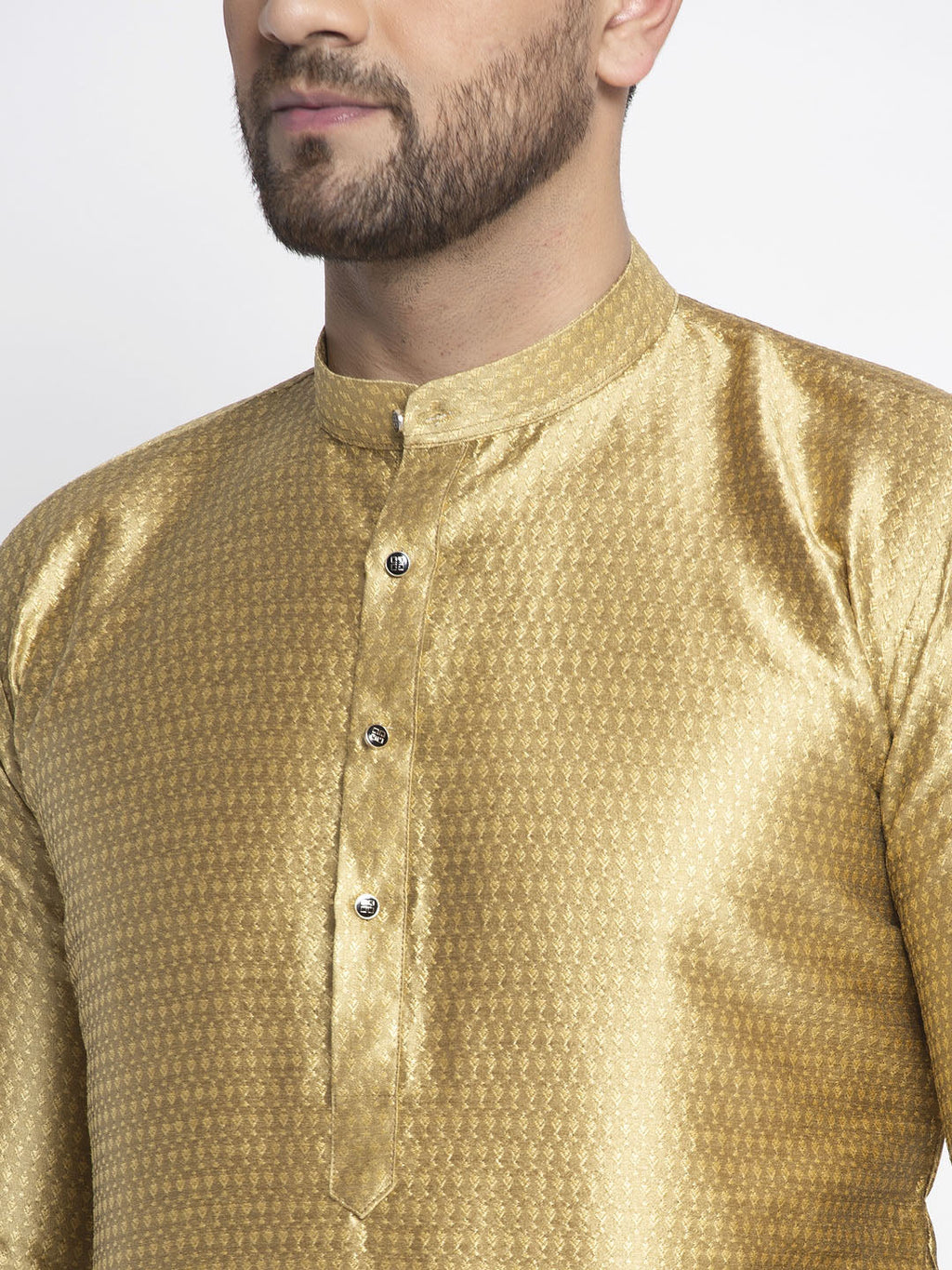 Jompers Men Mustard & White Woven Design Kurta Only - Distacart