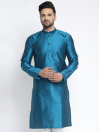 Jompers Men Blue & White Woven Design Kurta Only - Distacart