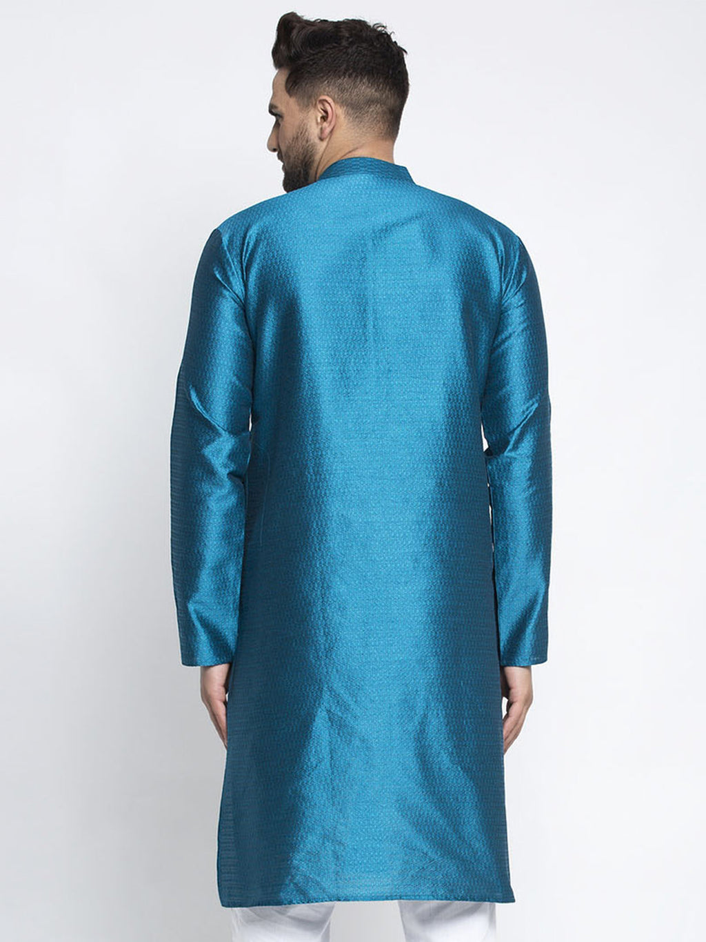 Jompers Men Blue & White Woven Design Kurta Only - Distacart