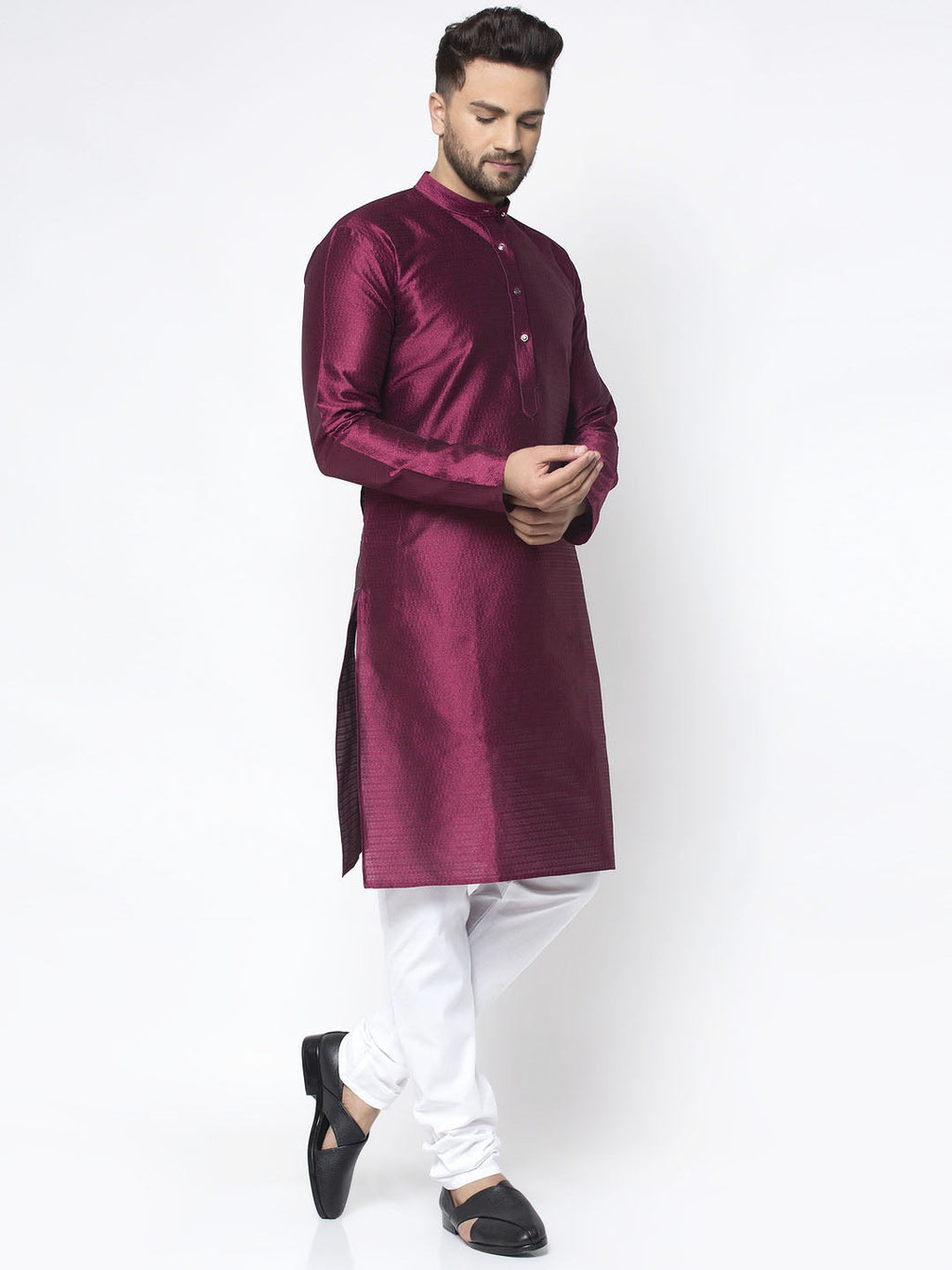 Jompers Men Purple & White Woven Design Kurta Only - Distacart