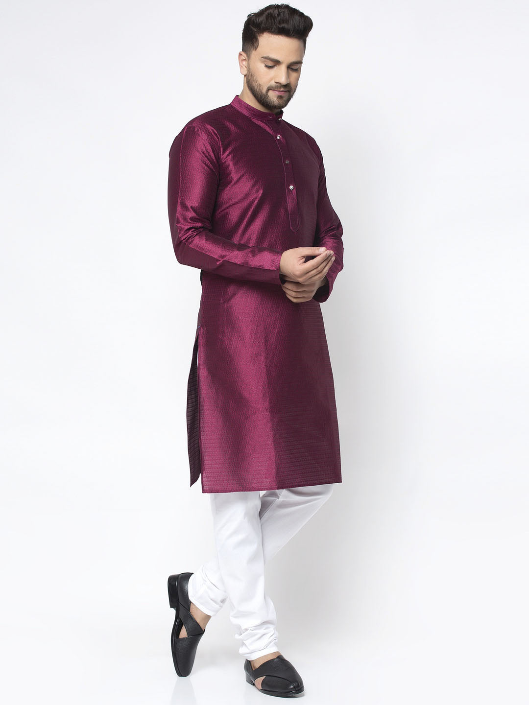 Jompers Men Purple & White Woven Design Kurta Only - Distacart