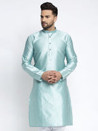 Jompers Men Sky Blue & White Woven Design Kurta Only - Distacart