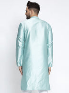 Jompers Men Sky Blue & White Woven Design Kurta Only - Distacart