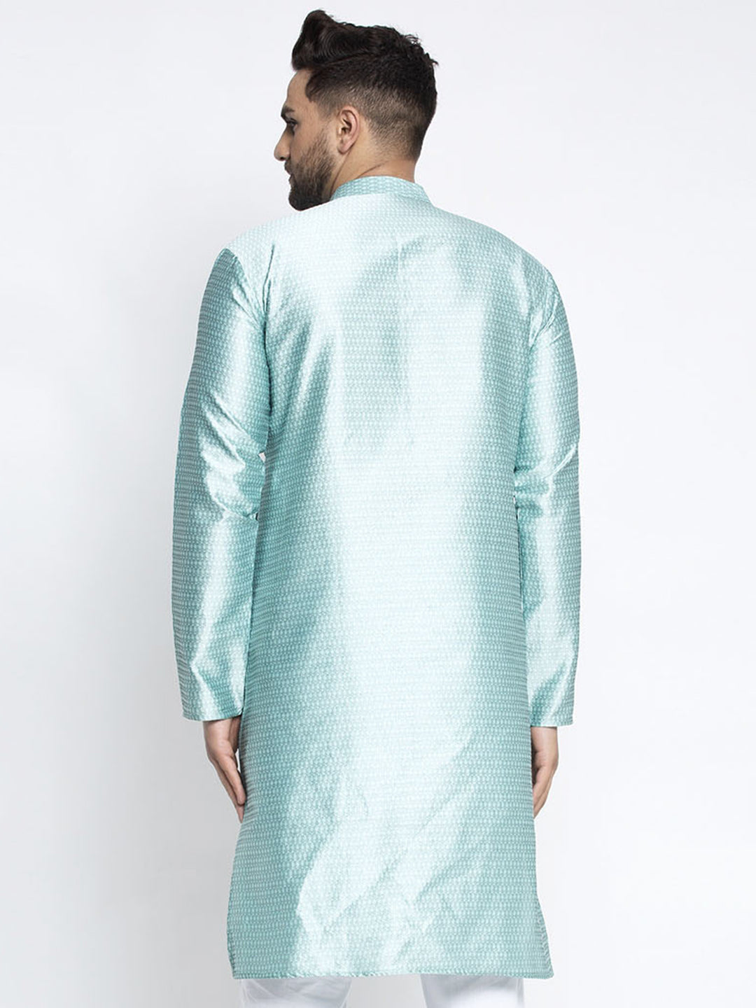 Jompers Men Sky Blue & White Woven Design Kurta Only - Distacart