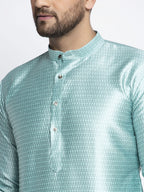 Jompers Men Sky Blue & White Woven Design Kurta Only - Distacart