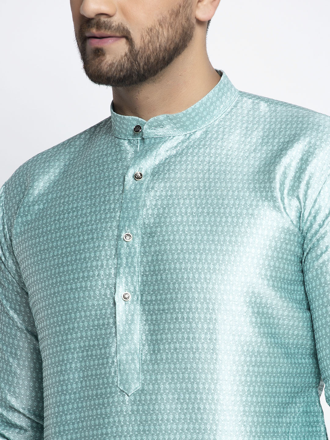Jompers Men Sky Blue & White Woven Design Kurta Only - Distacart