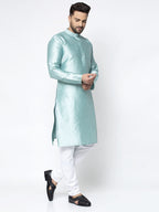 Jompers Men Sky Blue & White Woven Design Kurta Only - Distacart