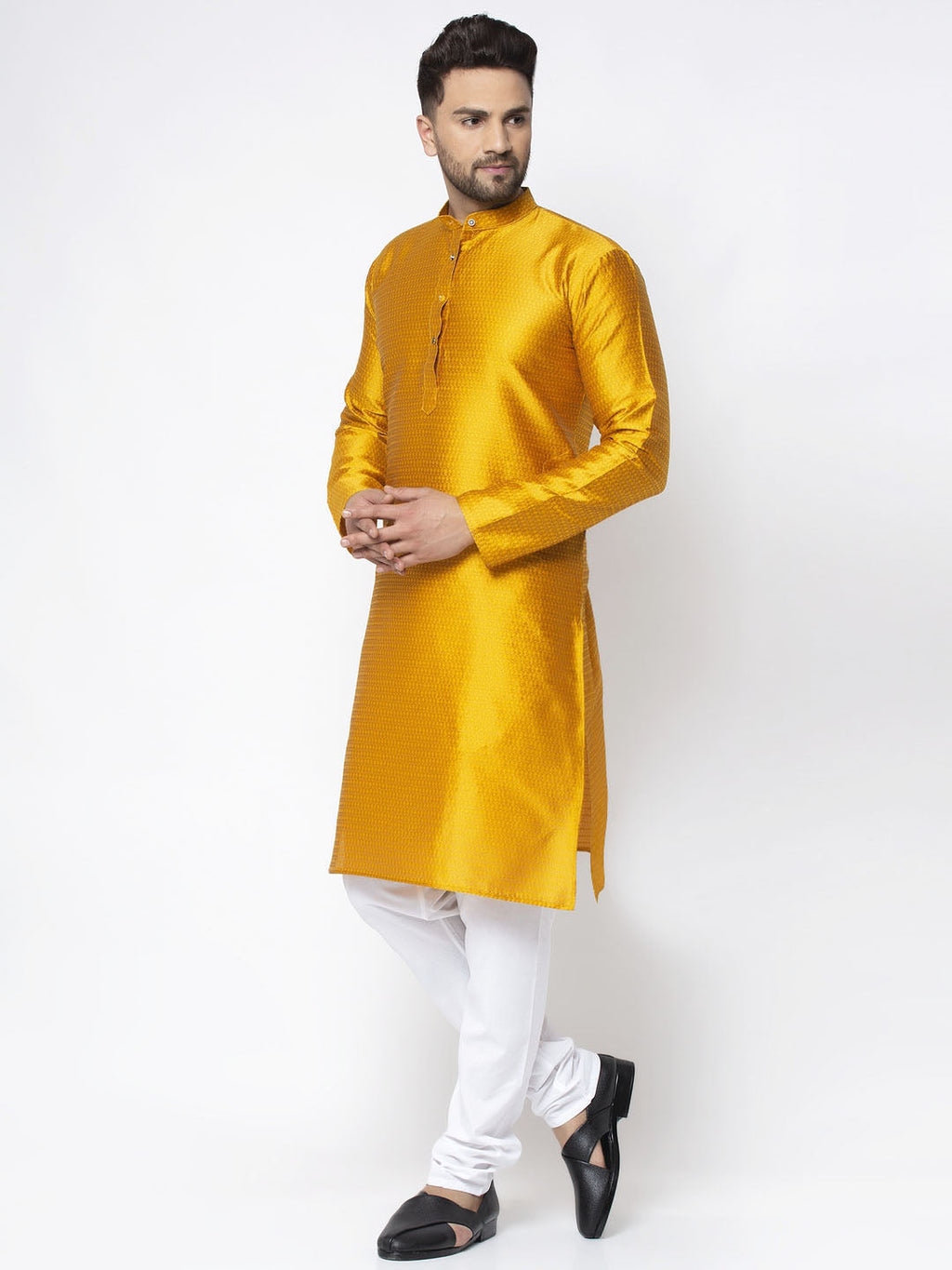 Jompers Men Yellow & White Woven Design Kurta Only - Distacart