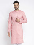 Jompers Men Pink & White Self Design Kurta Only - Distacart
