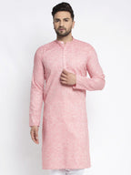 Jompers Men Pink & White Self Design Kurta Only - Distacart