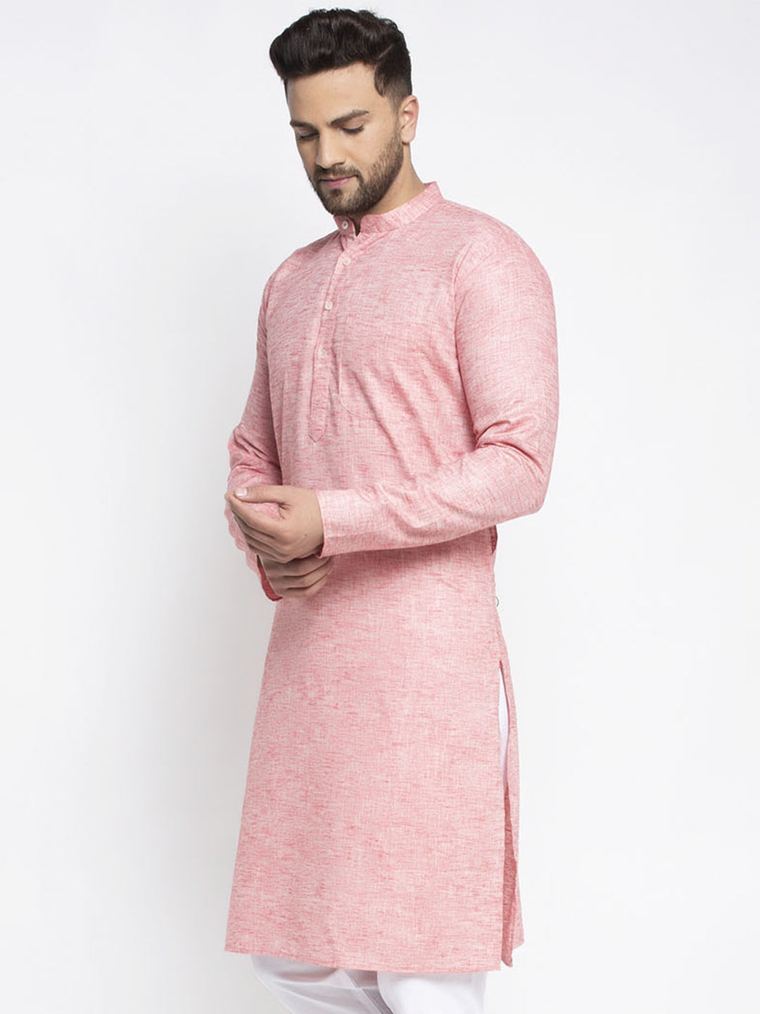 Jompers Men Pink & White Self Design Kurta Only - Distacart