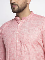 Jompers Men Pink & White Self Design Kurta Only - Distacart