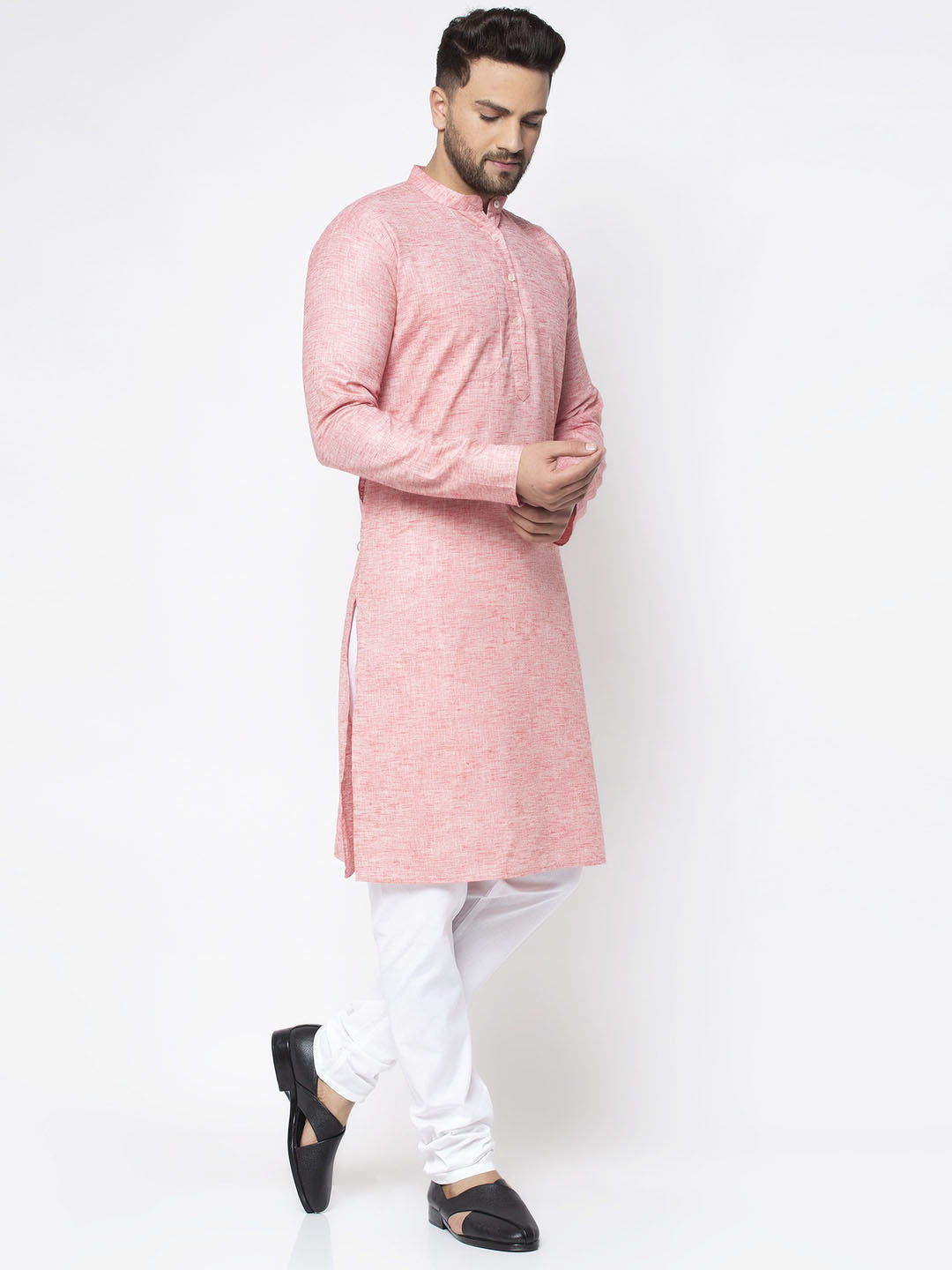 Jompers Men Pink & White Self Design Kurta Only - Distacart