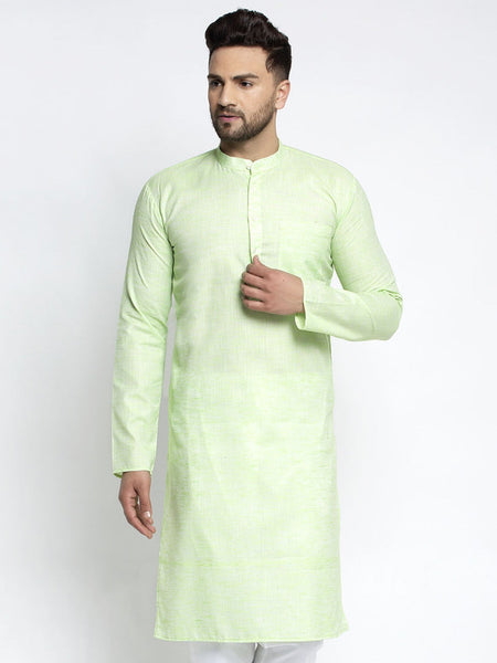 Jompers Men Green & White Self Design Kurta Only