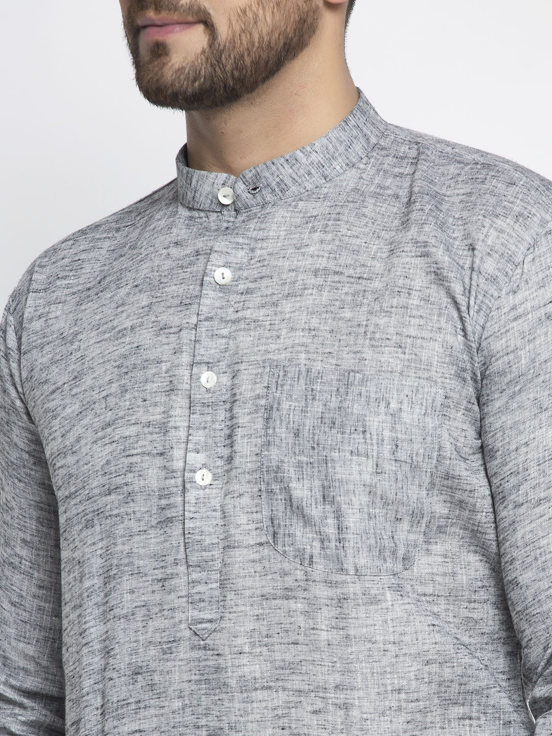 Jompers Men Grey & White Self Design Kurta Only - Distacart