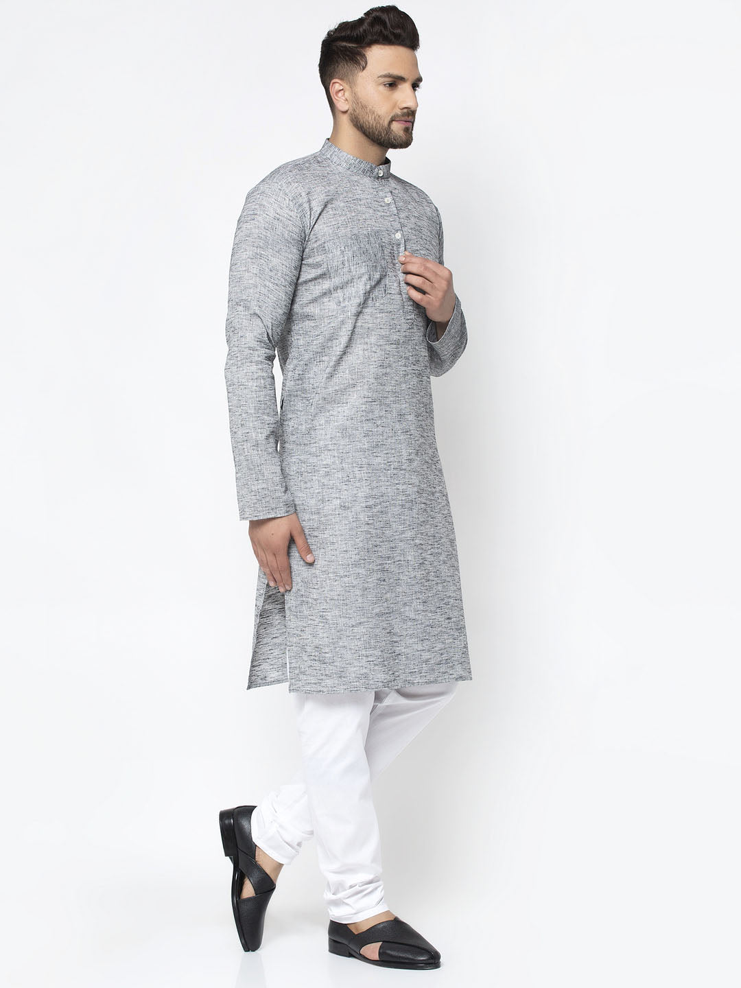 Jompers Men Grey & White Self Design Kurta Only - Distacart