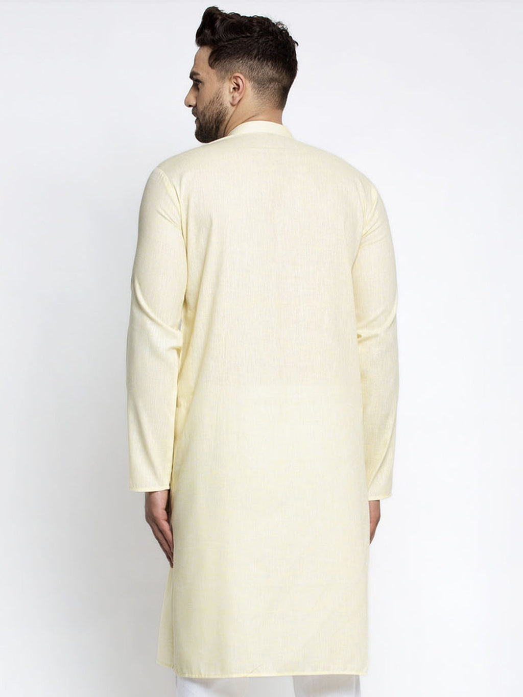Jompers Men Lemon Yellow & White Self Design Kurta Only - Distacart