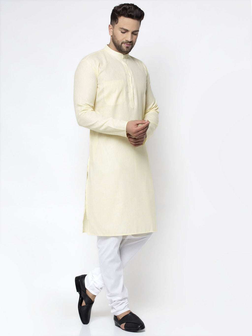 Jompers Men Lemon Yellow & White Self Design Kurta Only - Distacart