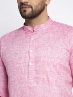 Jompers Men Pink & White Self Design Kurta Only - Distacart