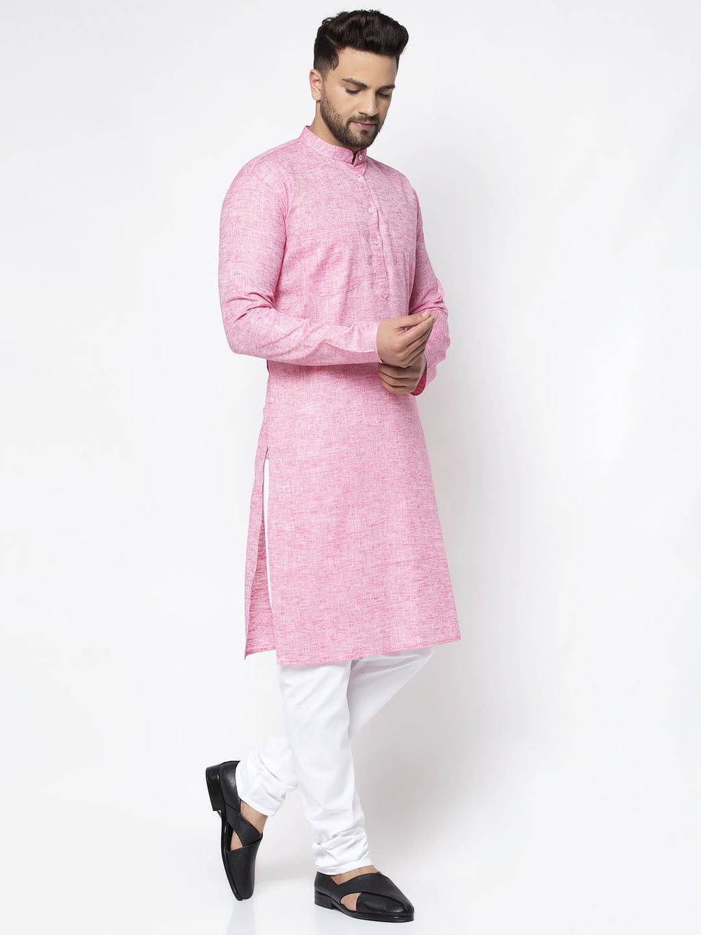 Jompers Men Pink & White Self Design Kurta Only - Distacart
