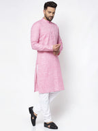 Jompers Men Pink & White Self Design Kurta Only - Distacart