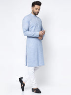 Jompers Men Blue & White Self Design Kurta Only - Distacart