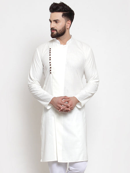 Jompers Men's White Solid Kurta Only