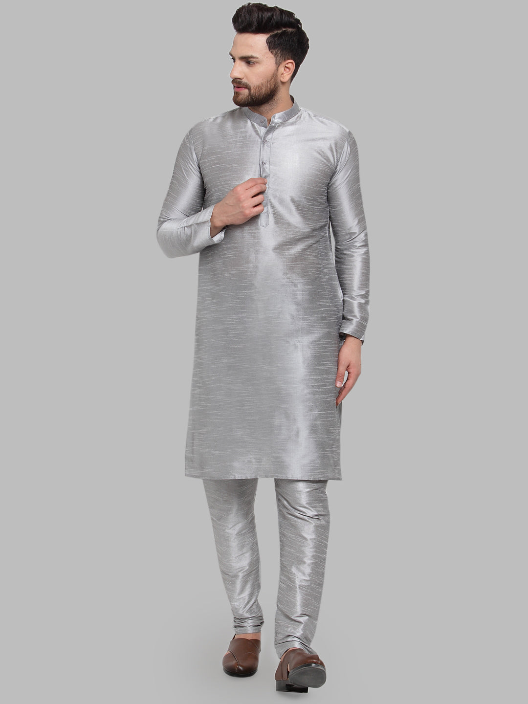 Jompers Men Silver Solid Kurta Only - Distacart