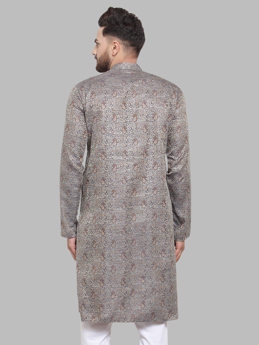 Jompers Men Grey & White Woven Design Kurta Only - Distacart