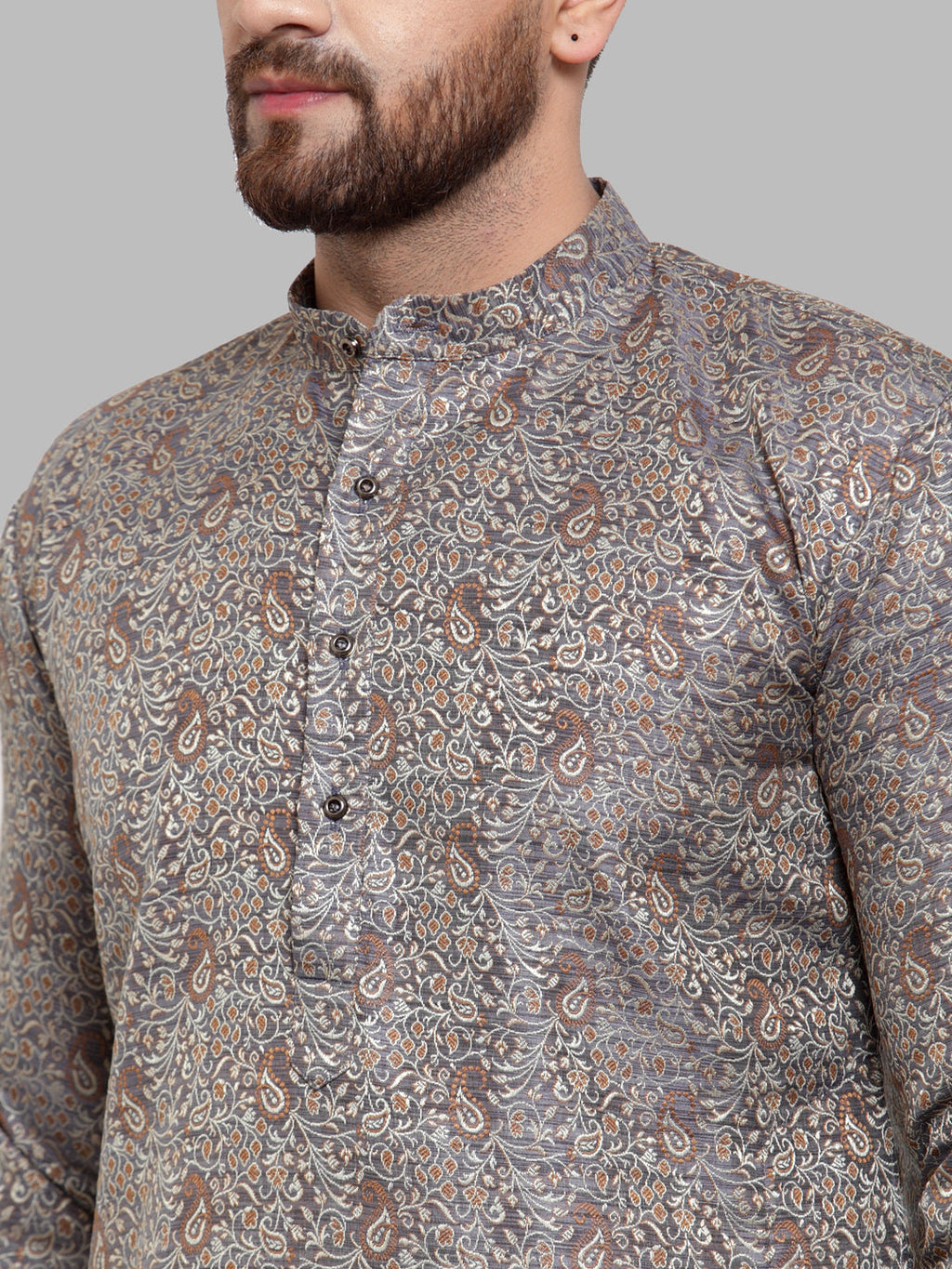 Jompers Men Grey & White Woven Design Kurta Only - Distacart