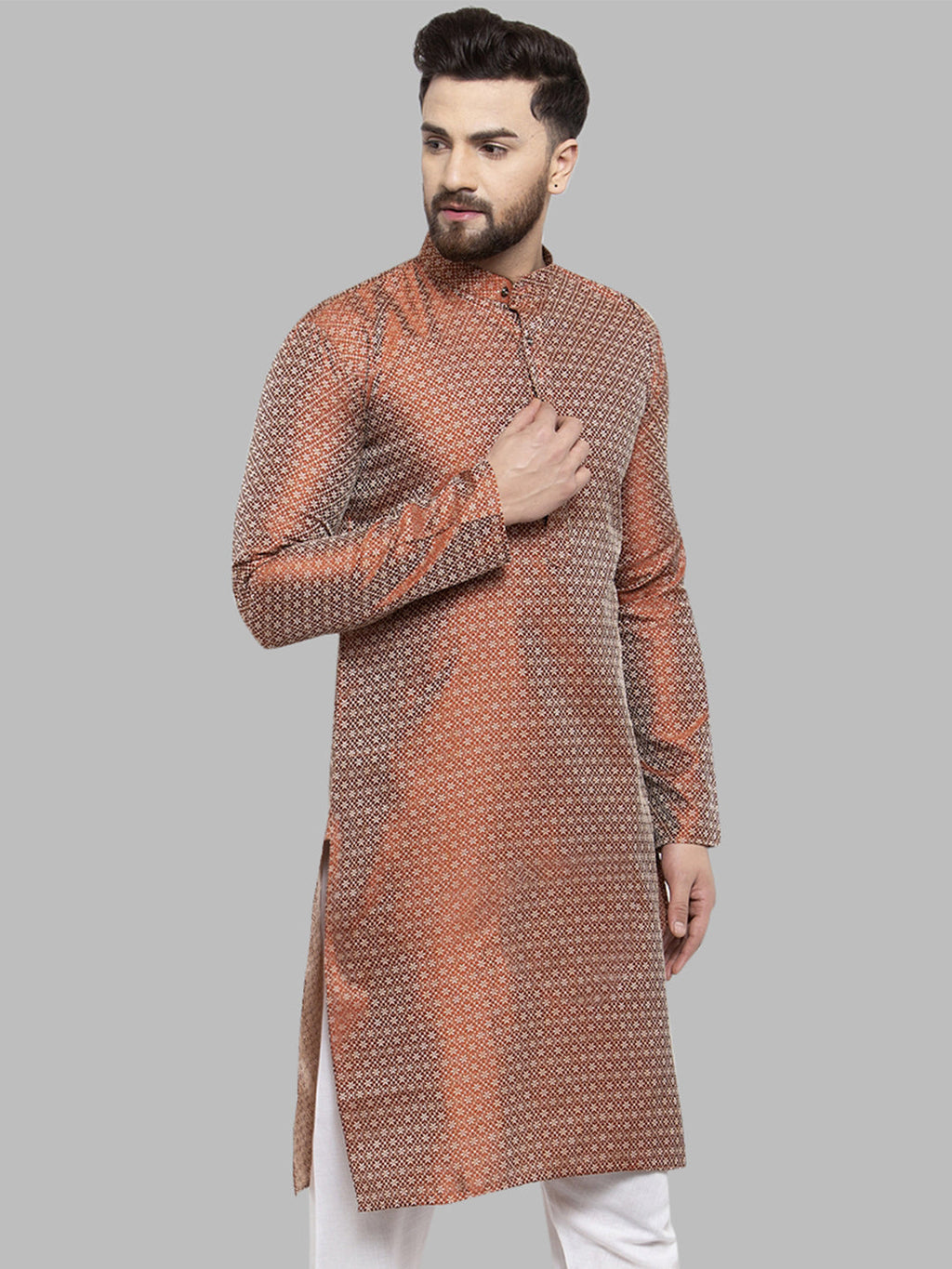 Jompers Men Orange & White Woven Design Kurta Only - Distacart