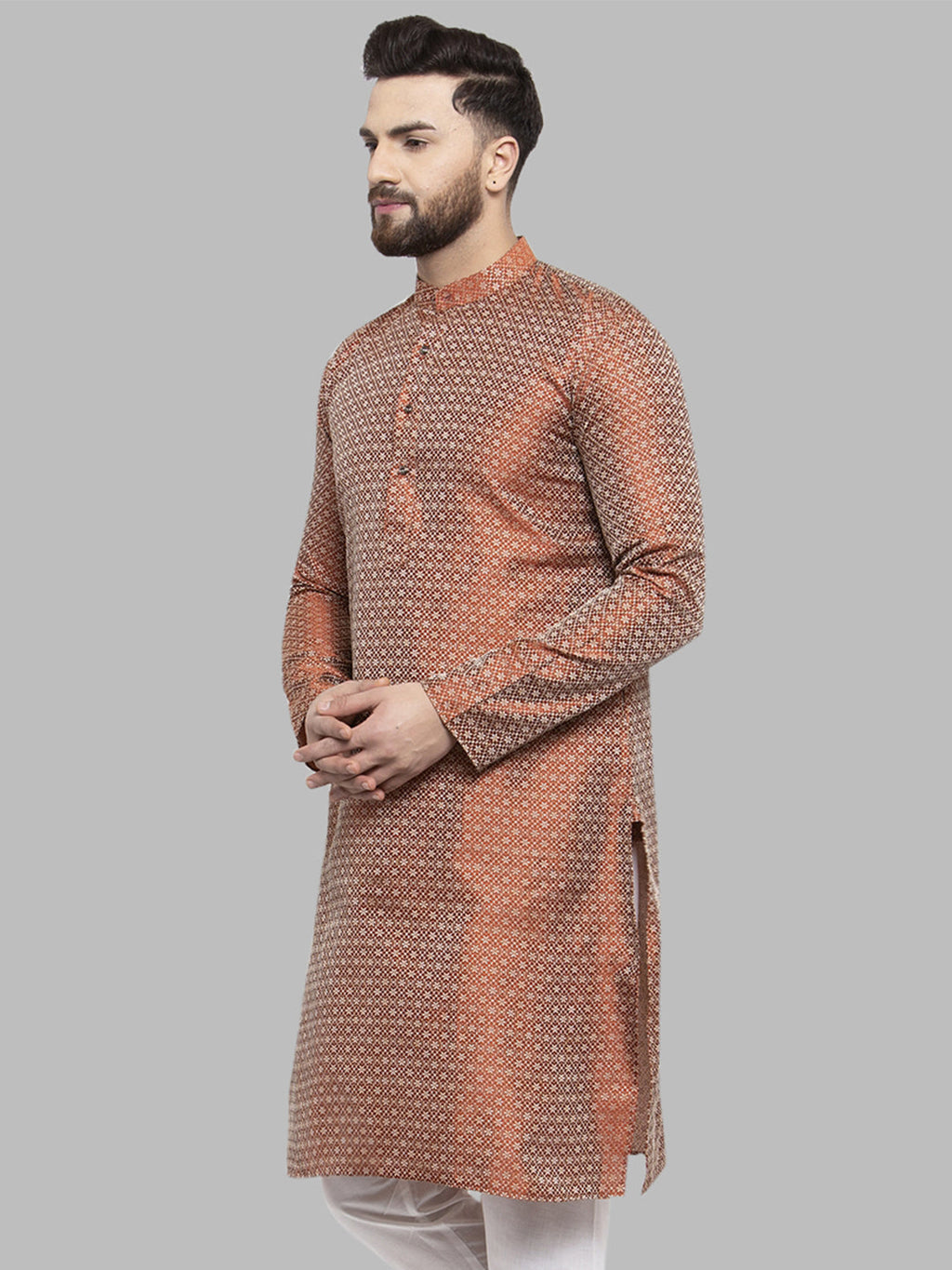 Jompers Men Orange & White Woven Design Kurta Only - Distacart