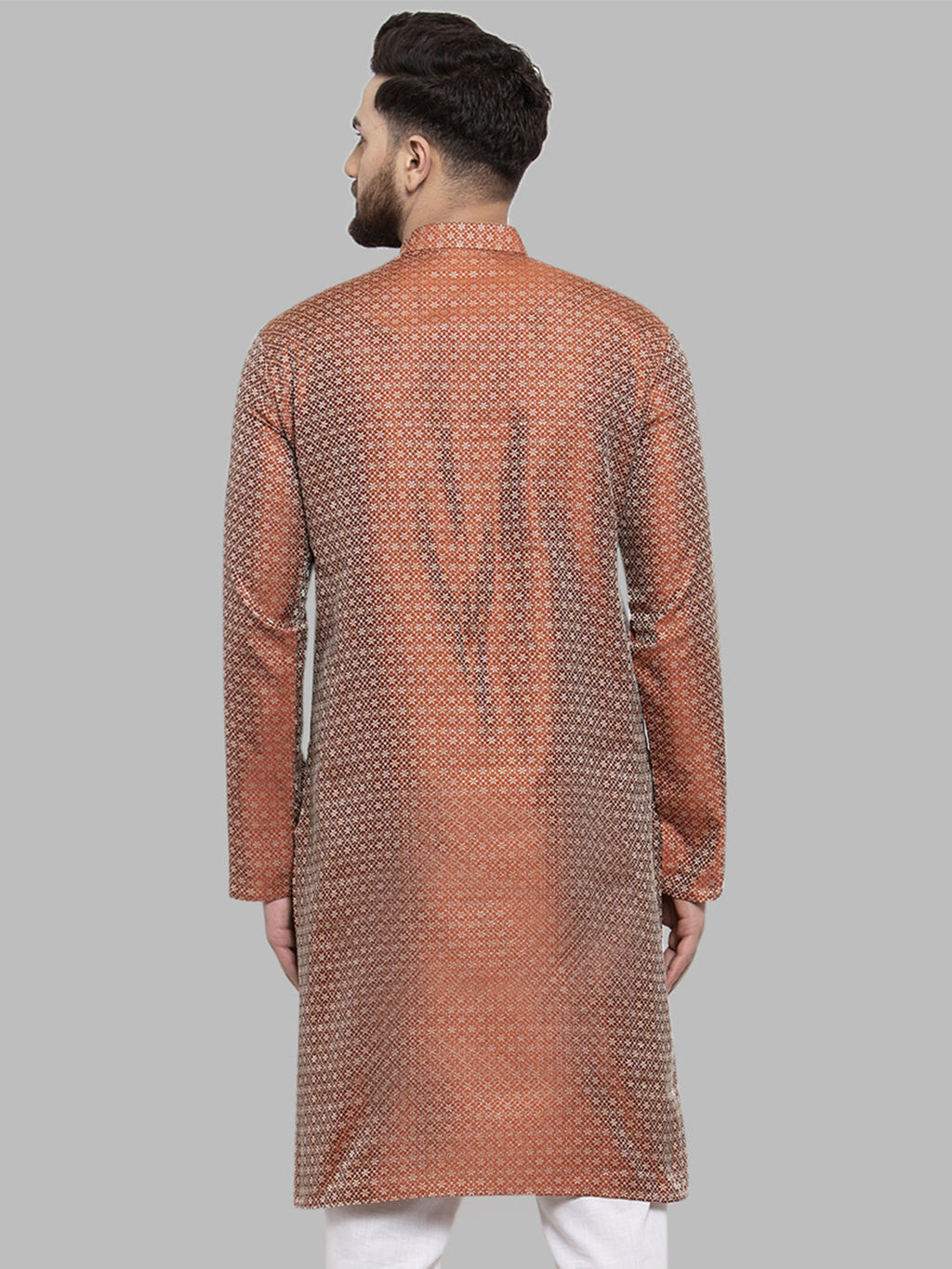 Jompers Men Orange & White Woven Design Kurta Only - Distacart