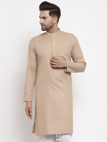 Jompers Men Light-Brown & White Solid Kurta Only