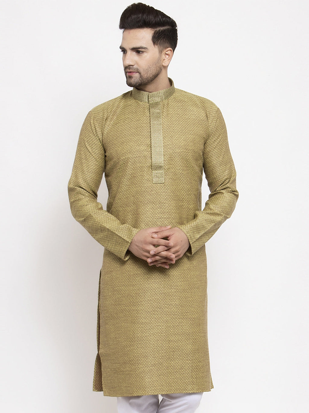 Jompers Men Olive Green Embroidered Kurta Only - Distacart