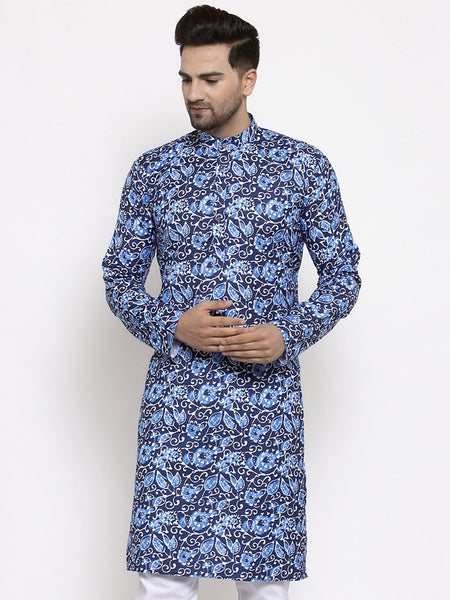 Jompers Men Blue Printed Kurta Only