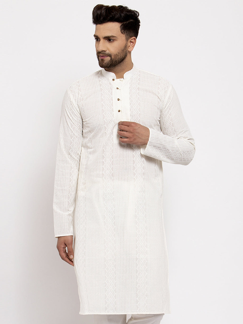 Jompers Men Cream Embroidered Kurta Only - Distacart