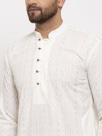 Jompers Men Cream Embroidered Kurta Only - Distacart