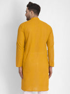 Jompers Men Mustard Embroidered Kurta Only - Distacart