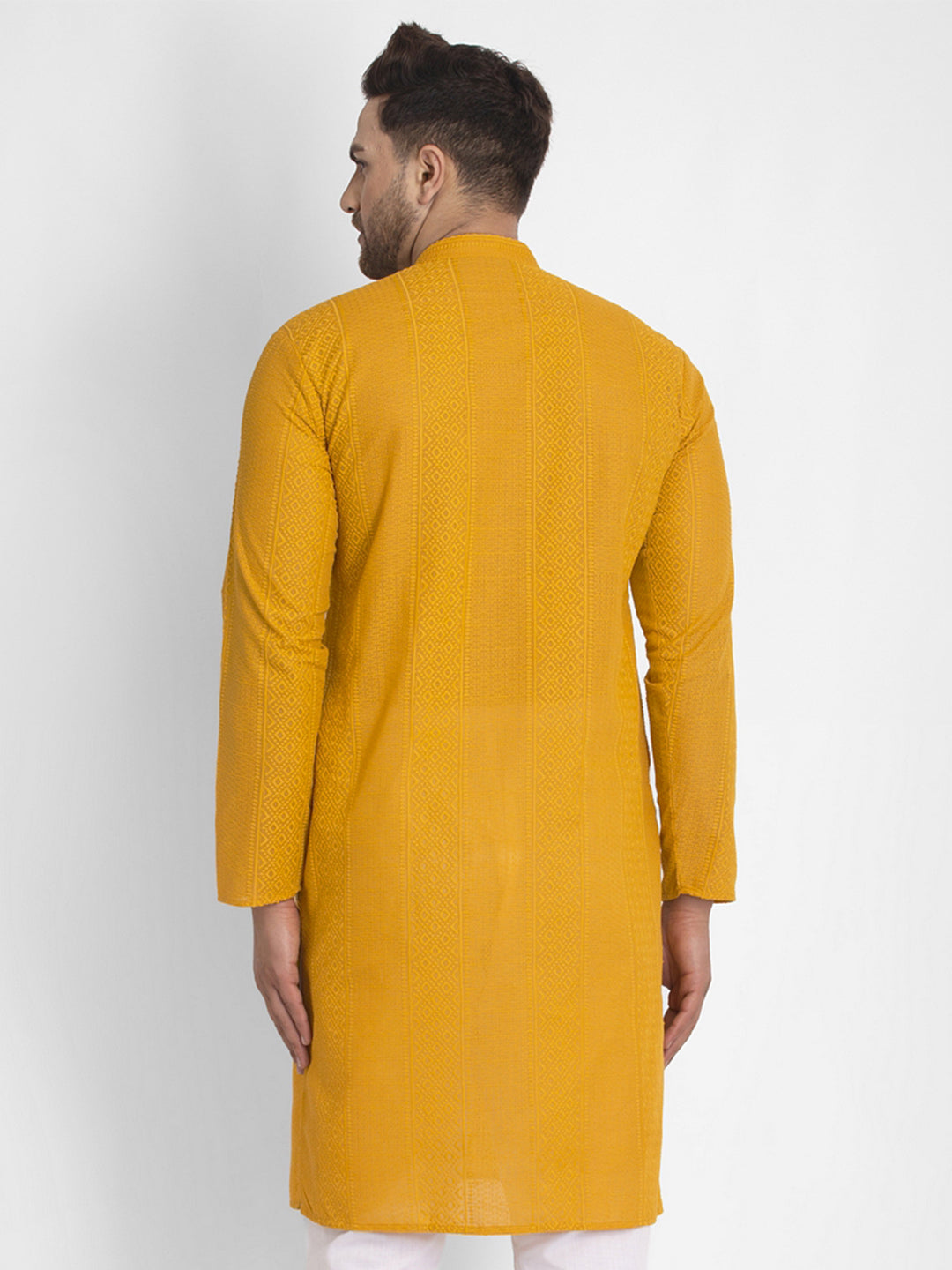 Jompers Men Mustard Embroidered Kurta Only - Distacart