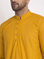 Jompers Men Mustard Embroidered Kurta Only - Distacart