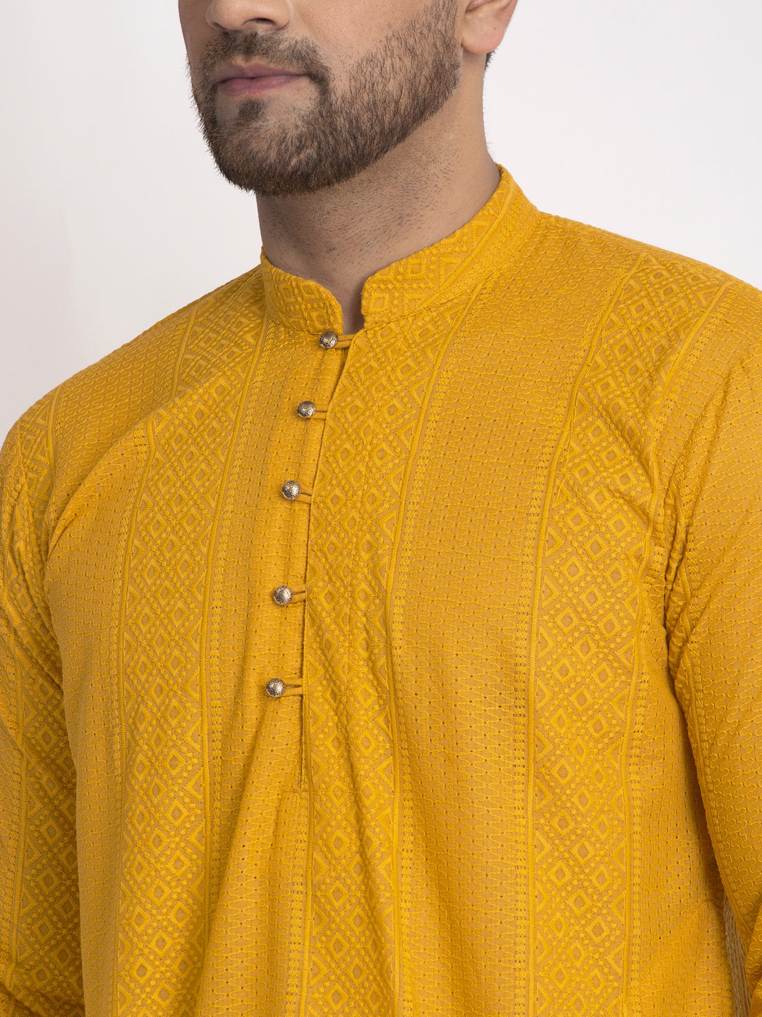 Jompers Men Mustard Embroidered Kurta Only - Distacart