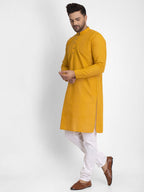 Jompers Men Mustard Embroidered Kurta Only - Distacart